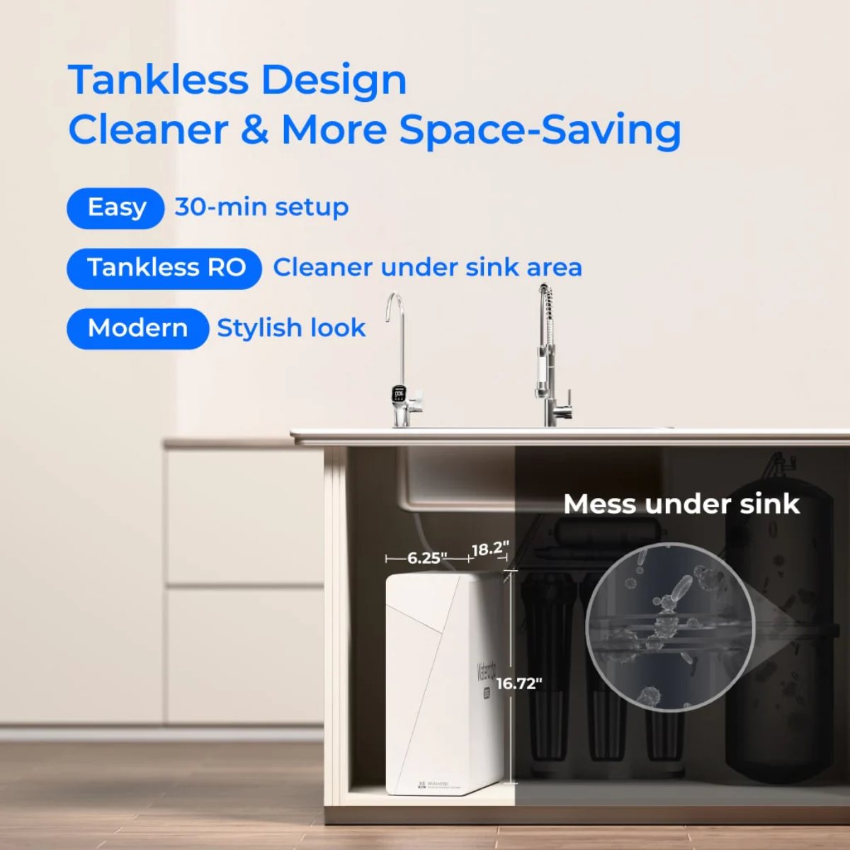 Waterdrop X8 Reverse Osmosis System Undersink - Tankless Design - Cleaner and More Space Saving